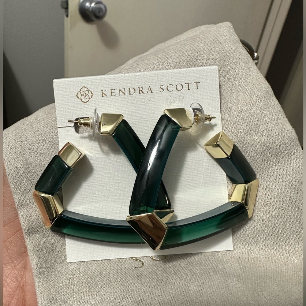 Arden Statement Hoop Earrings Gold Tone Emerald Mix
